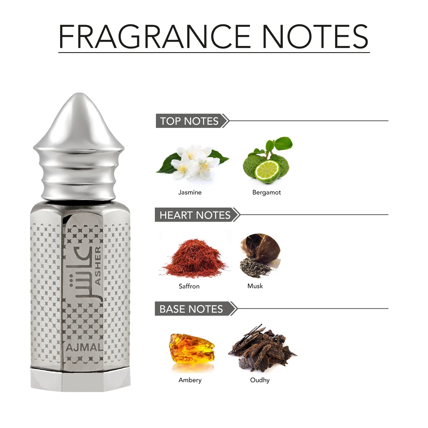 AJMAL Asher Non-Alcoholic Attar 12ML for Men & Women