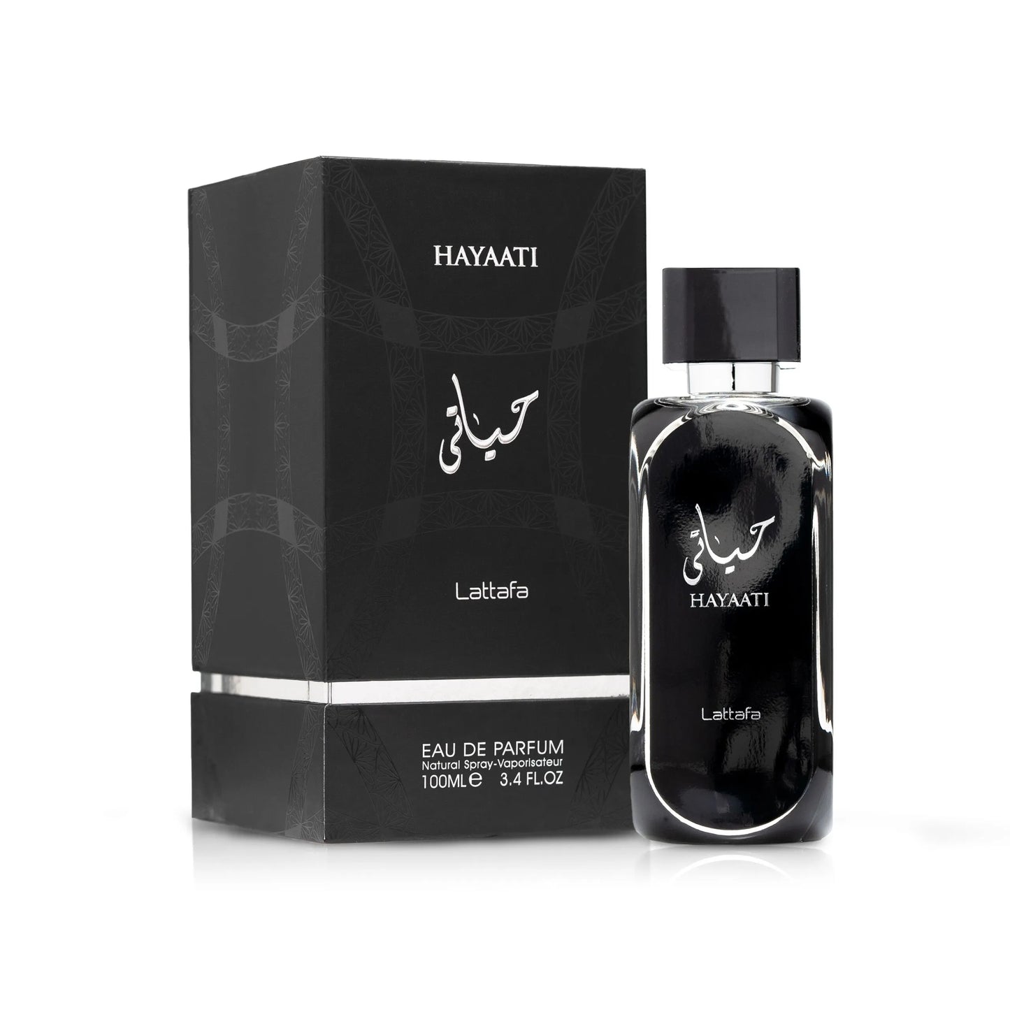 Hayaati Lattafa perfume bottle and packaging on a white background