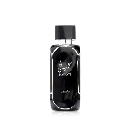 Lattafa Hayaati perfume bottle on a white background