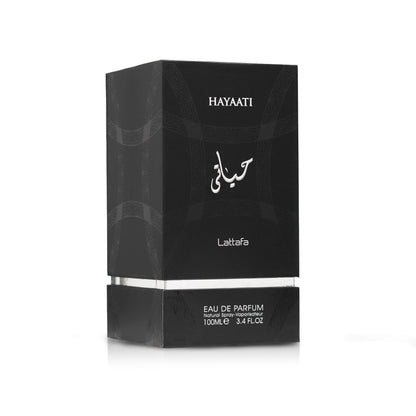 Lattafa Hayaati  perfume box on a white background