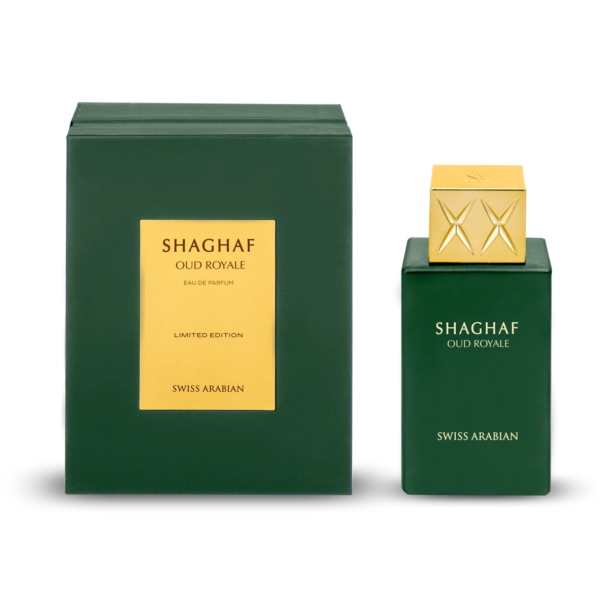 Shaghaf Oud Royale perfume bottle and packaging on a white background